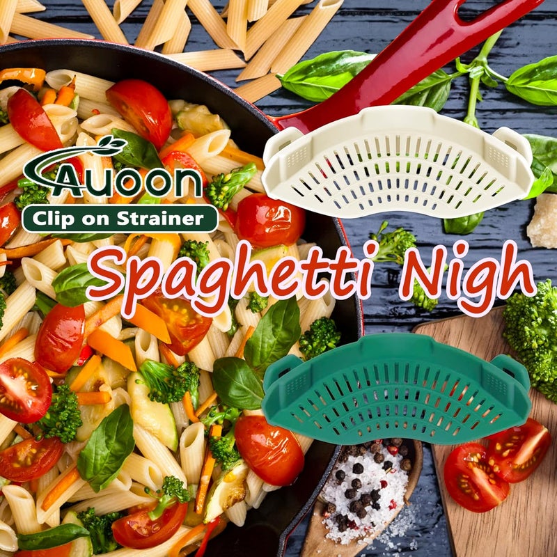 AUOON Clip on Strainer,2 PACK Silicone Food Strainer Pasta Drainer for Pasta,Spaghetti,Ground Beef Grease,Easy to Use Universal Size Fit for all Pots and Bowls(White SeaBlue) - Image 4
