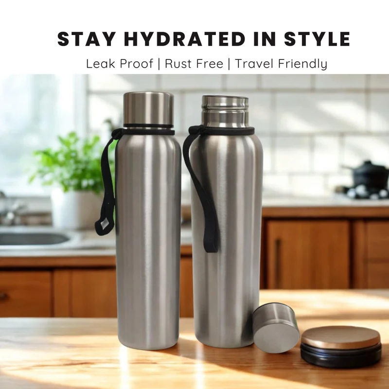 TUMMY TUMMY Stainless Steel Water Bottle Single Wall - Leak Proof Drinking Bottle Rust Resistant - Water Container for Office School Gym Travel | Outdoor Use Lightweight (750ml & 1000ml)