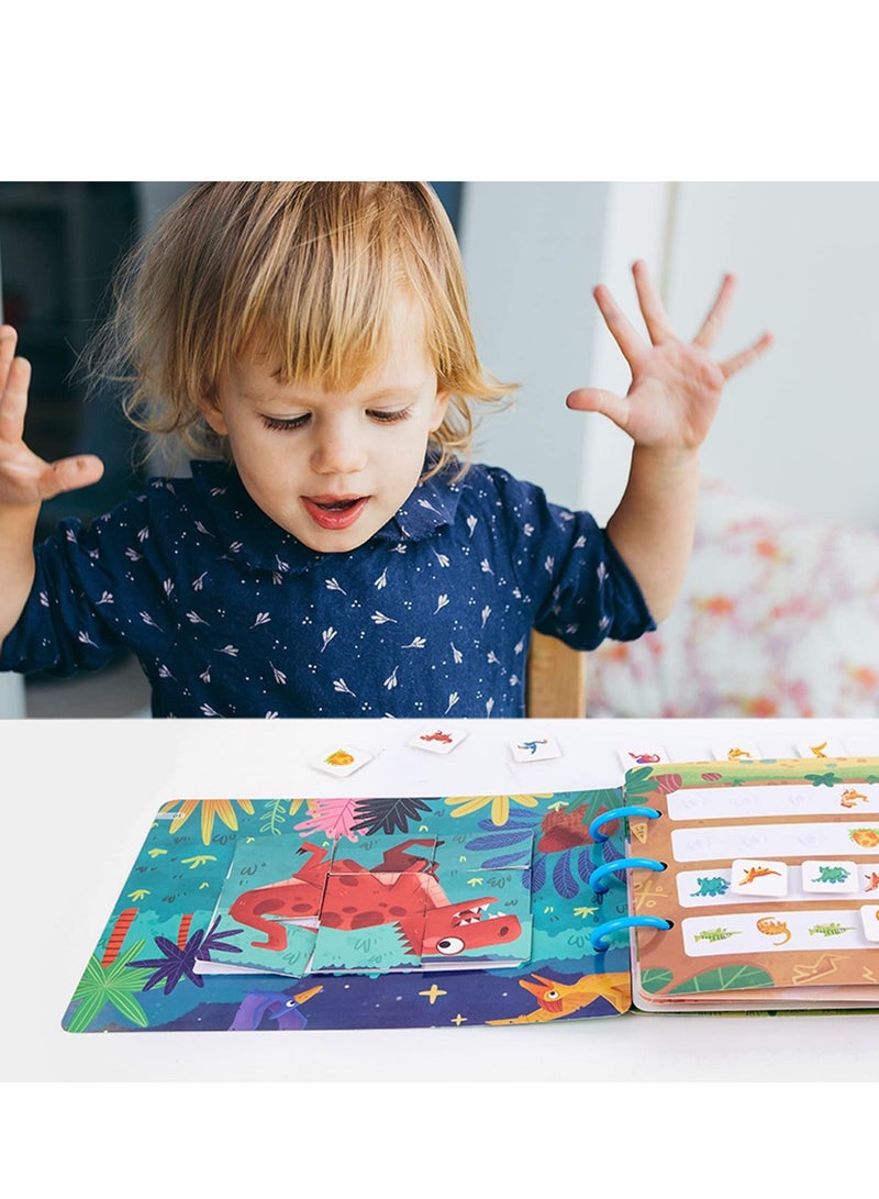 SYOSI Quiet Book for Young Children, 2 Pieces of Baby Early Education Scene Layout Sticker Puzzle Toy Dinosaur Animal Interactive Cognitive Book Suitable for Children to Develop Learning Skills - Image 5