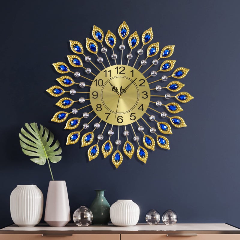 JUGV 212 Inch Gold Large Wall Clocks for Living Room DecorElegant 3D Modern Wall Clock with Dial Arabic Numberals NonTicking Silent Big Wall ClocksDiamond Round Home Decoration Kitchen Clocks