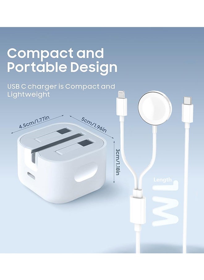 Generic - 2-In-1 20W Type C PD Fast  Charger | Apple Watch Charger | USB C Wall Fast Charger with USB C to Lightning Cable&Apple Watch Charging Cable, Compatible with iPhone 14/14 Pro/14 Pro Max/13/12 & Apple Watch Series10/9/8/7/6/ SE5/4/3/2/1 - Image 1