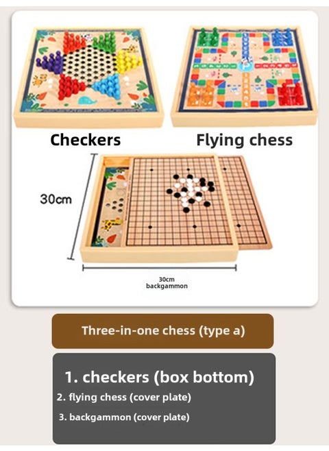Children's Flying Chess Checkers Multi-functional One Chessboard Gobang Go Cards Colosseum Chess Combination Educational Toys-Color:Three-in-one A  30x30cm