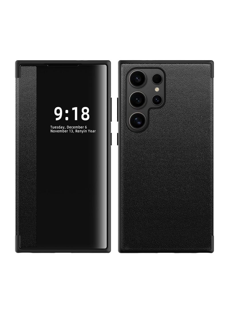 جراب متوافق مع سامسونج جالاكسي S24 Ultra بنافذة شفافة بصرية مغناطيسية رفيعة جراب القلف تدريب وحماية مضادة للصدمات والتأثير لسامسونج جالاكسي S24 Ultra - Image 1