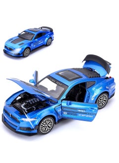 Swift GT-500 موستانج دييكاست لعبة سيارة مصنوعة من خليط معدني مع صوت وضوء لعبة سيارة قابلة للسحب للخلف بأربعة أبواب مفتوحة للأطفال والكبار باللون الأزرق  - Image 1