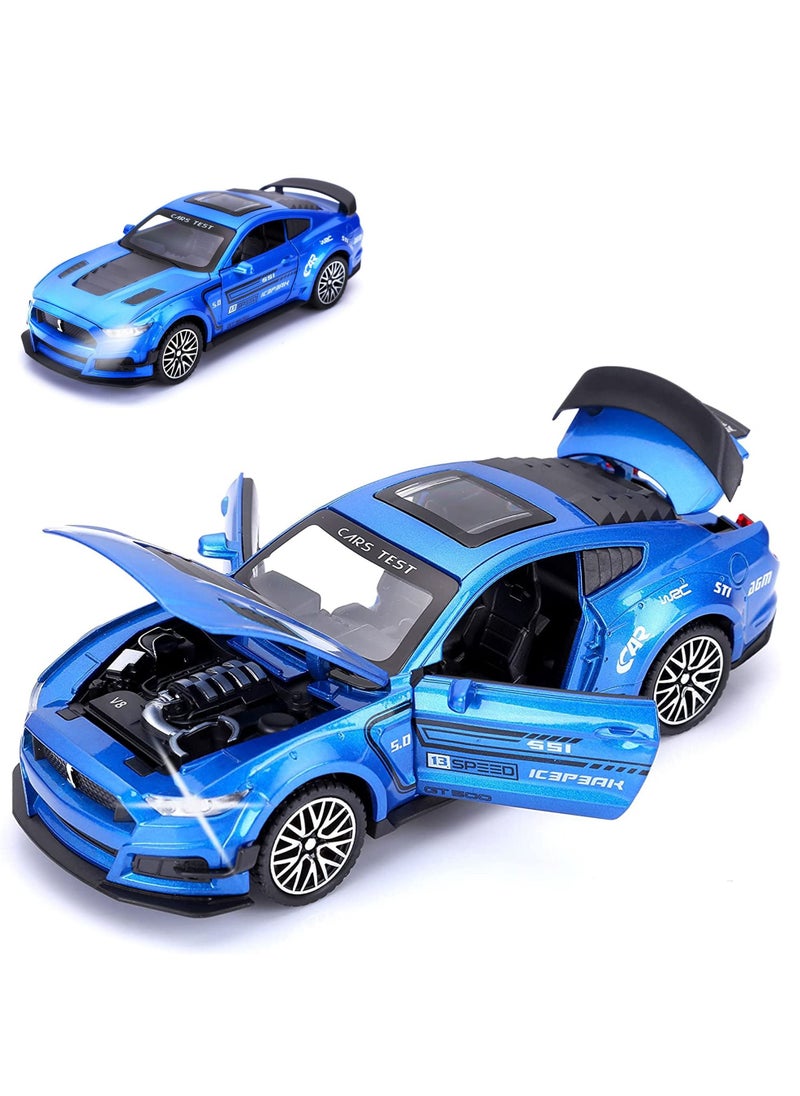 Swift GT-500 Mustang Diecast Alloy Toy Car with Sound & Light Pull Back Vehicle Toy Four Open Door Phantom Car for Kids Adults Blue  - Image 1