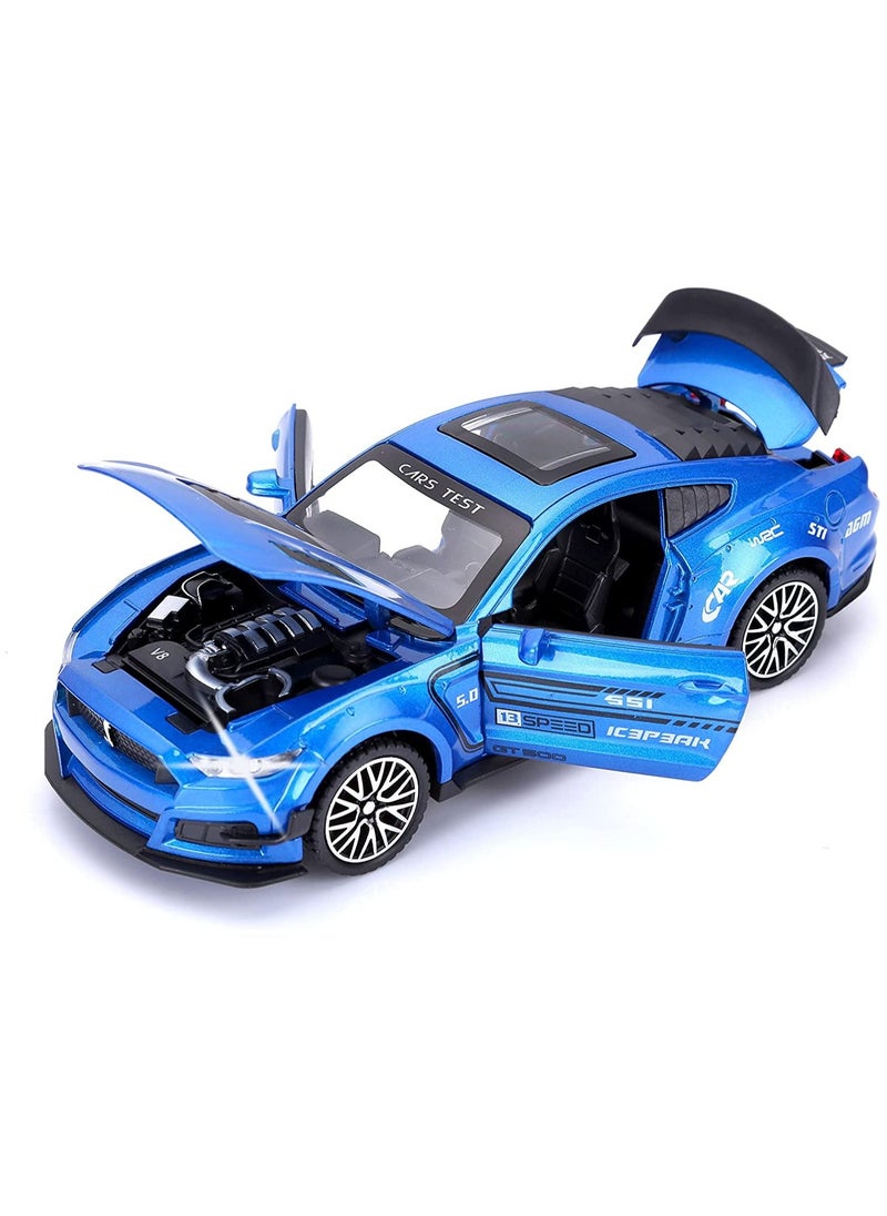 Swift GT-500 Mustang Diecast Alloy Toy Car with Sound & Light Pull Back Vehicle Toy Four Open Door Phantom Car for Kids Adults Blue  - Image 2