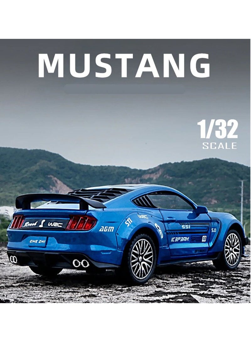GT-500 Mustang Diecast Alloy Toy Car with Sound & Light Pull Back Vehicle Toy Four Open Door Phantom Car for Kids Adults Blue