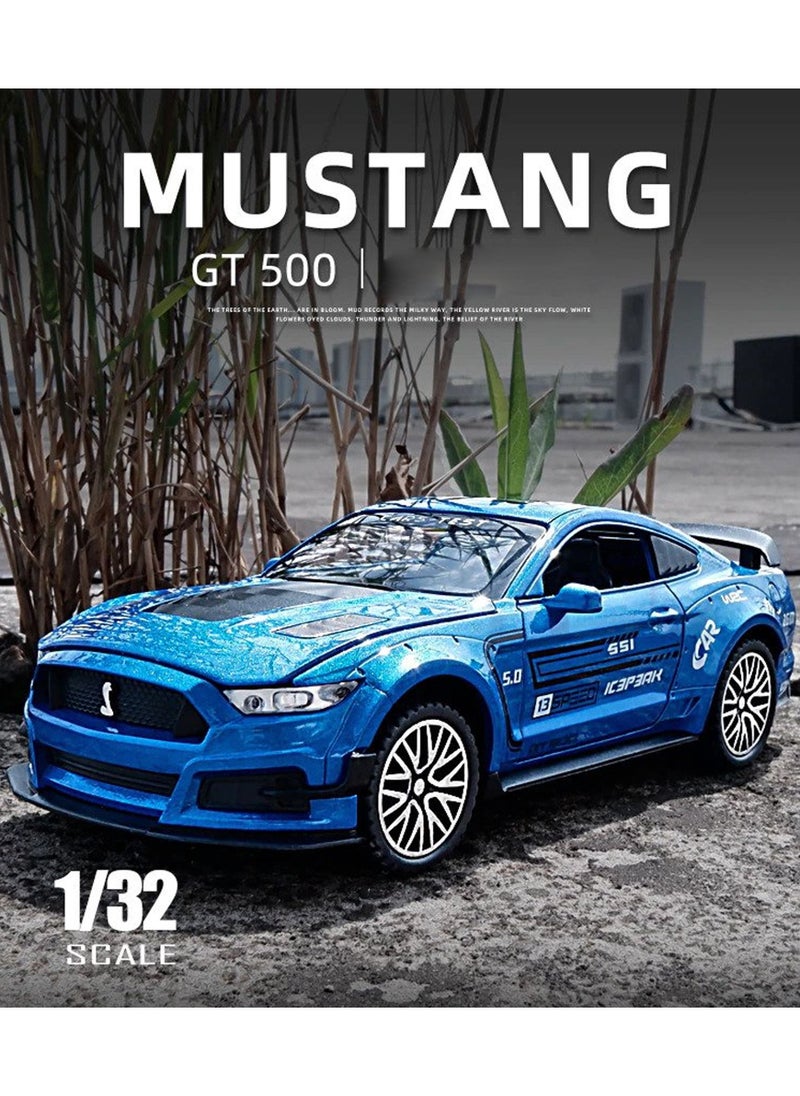Swift GT-500 Mustang Diecast Alloy Toy Car with Sound & Light Pull Back Vehicle Toy Four Open Door Phantom Car for Kids Adults Blue  - Image 3