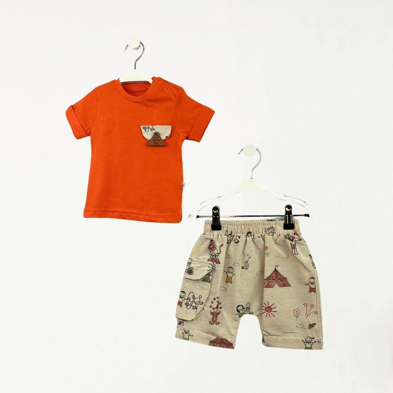 FOR MY BABY Baby Fou Tent Printed Zero Collar T-Shirt Set - Image 1