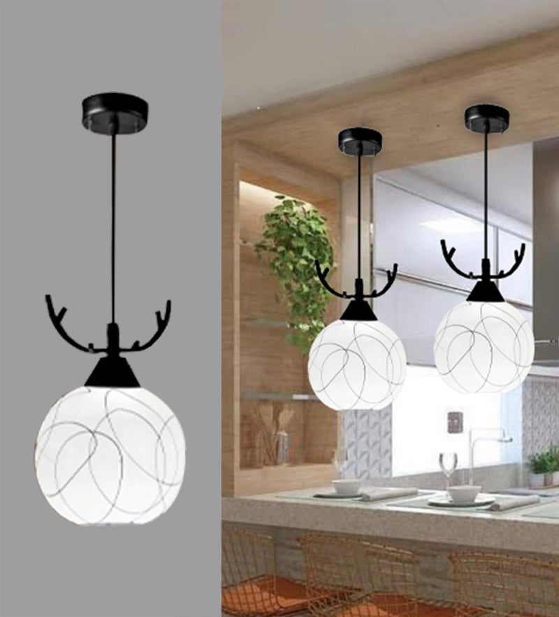 BrightLyt Hanging Light for Kitchen Arch/Island, Pendant Lamps for Dining Tabel, Corridor, Balcony Ceiling, Gallery, Lobby (Deer Horns Desing Frosted Glass, Model Number 2) - Image 1