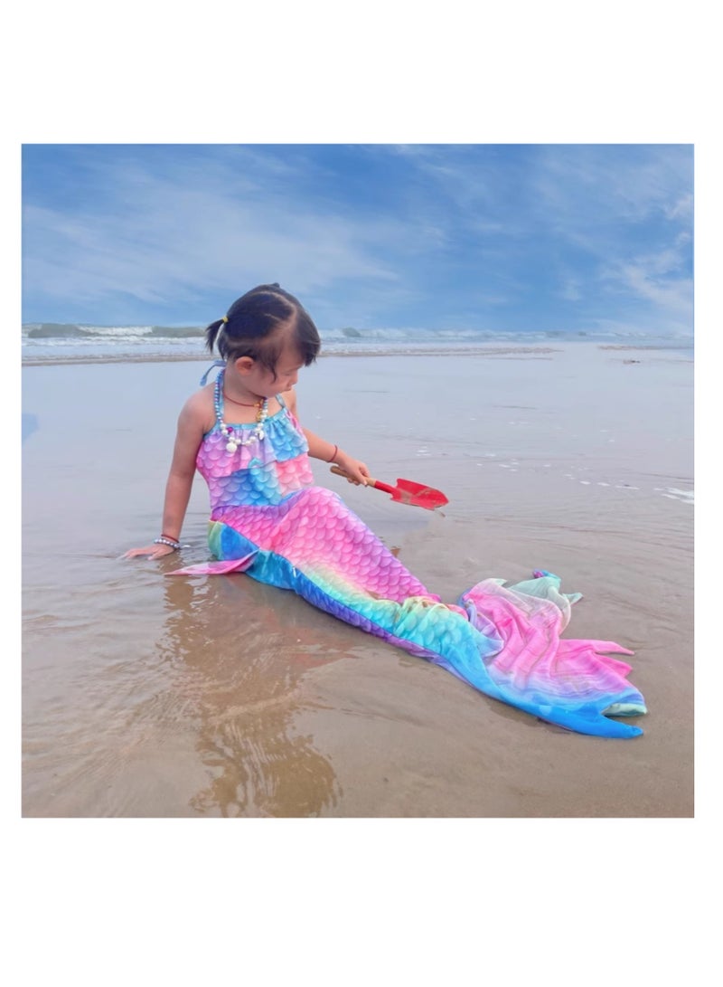 NOVOLAN 5Pcs Jewelry Sets Kids Necklace Mermaid Tail Necklace Earrings Bracelet Girls Pearl Necklace Pendant Necklace Ring Set Girls Baby Accessories Mermaid Pearl Theme 3 Colors (pink) - Image 3