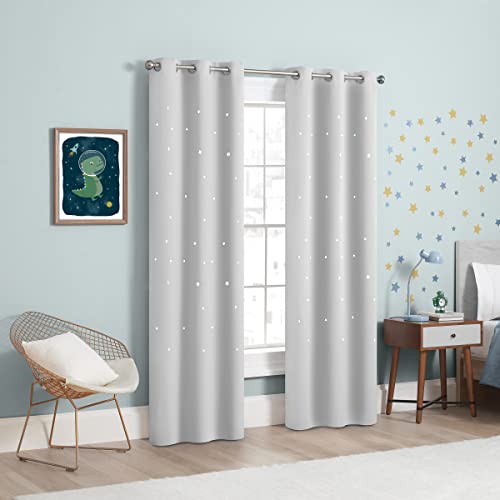 ECLIPSE Dreamer Star Laser Cut Room Darkening Grommet Window Curtains for Bedroom (2 Panels), 34 in x 95 in, Silver White - Image 2