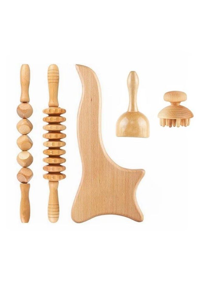 JoyousSto Beech Wood Therapy Massage Tools Set of 5 Wood Therapy Tools Body Sculpting Lymphatic Drainage Massager Anti Cellulite Set for Muscle Pain Relief Cellulite  - Image 2