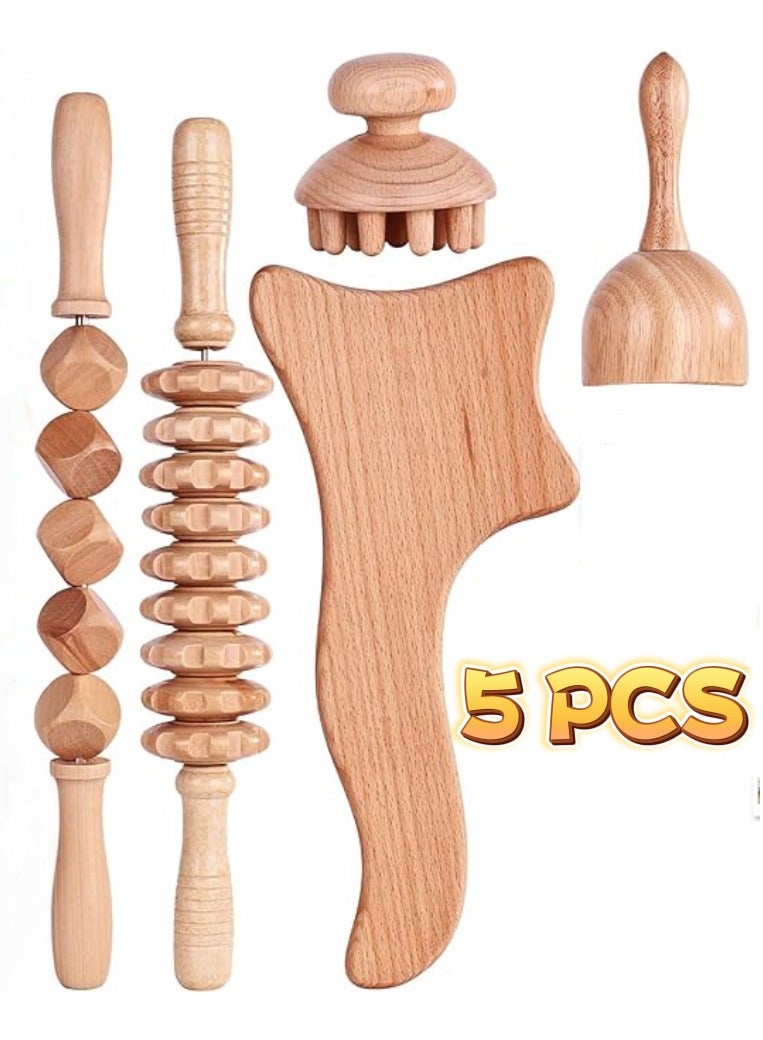 JoyousSto Beech Wood Therapy Massage Tools Set of 5 Wood Therapy Tools Body Sculpting Lymphatic Drainage Massager Anti Cellulite Set for Muscle Pain Relief Cellulite  - Image 1