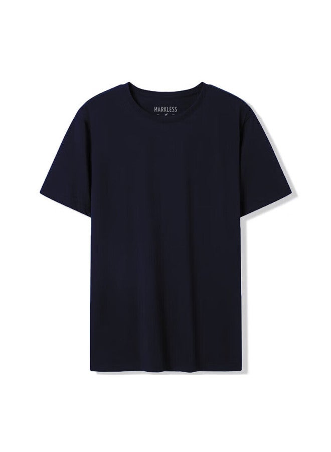 Markless men's Pure Cotton Skin-friendly T-shirt Solid Color Short Sleeve Undershirt 5630 Navy Blue XL - Image 4