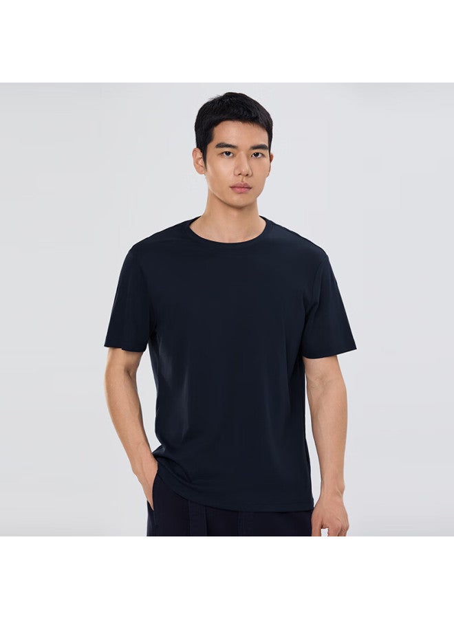 Markless men's Pure Cotton Skin-friendly T-shirt Solid Color Short Sleeve Undershirt 5630 Navy Blue XL - Image 1