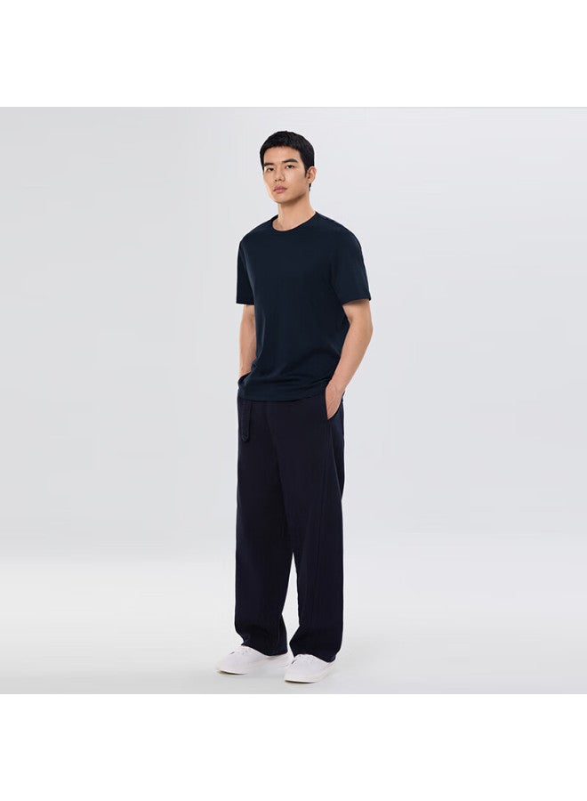 Markless men's Pure Cotton Skin-friendly T-shirt Solid Color Short Sleeve Undershirt 5630 Navy Blue XL - Image 2