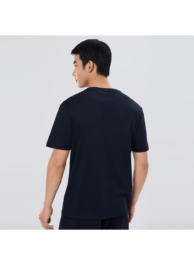 Markless men's Pure Cotton Skin-friendly T-shirt Solid Color Short Sleeve Undershirt 5630 Navy Blue XL - Image 3