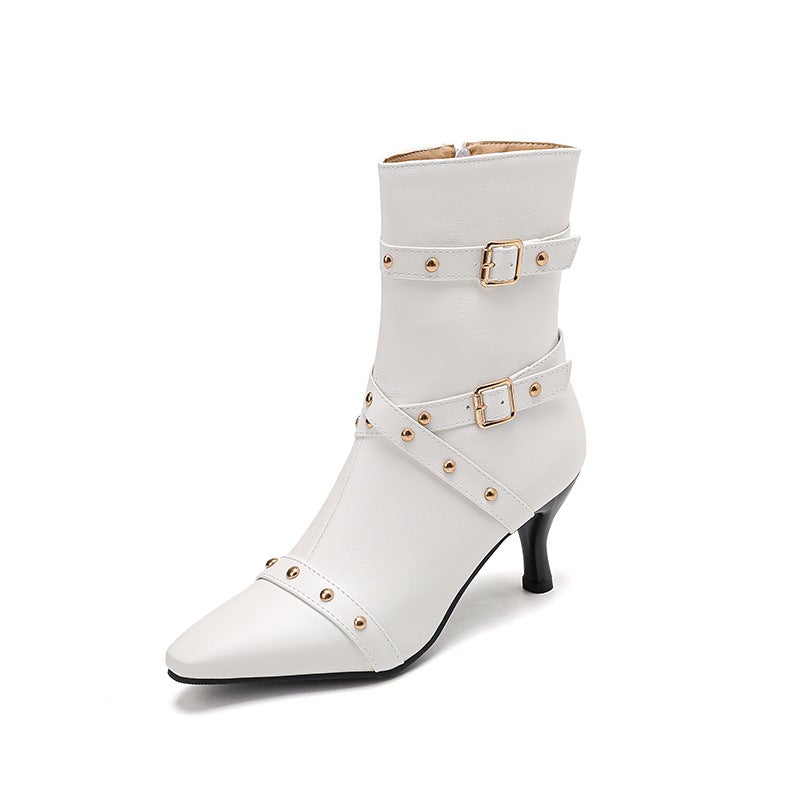 Autumn/Winter 2024 High-Heeled Ankle Boots 32-43 Elegant Pointed Rivet Low Boots - Image 1