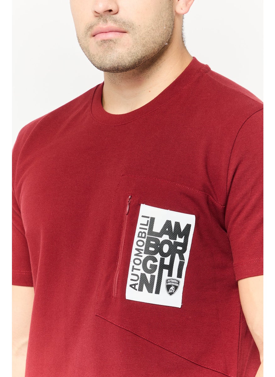 LAMBORGHINI Men Sportswear Fit Short Sleeve Outdoor T-Shirt, Maroon  - Image 3