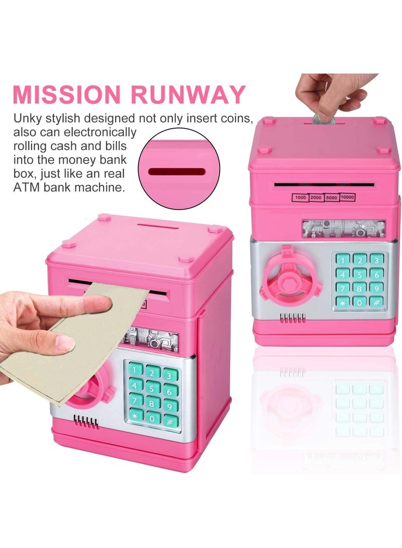 HIHILOOK Electronic Piggy Bank Password Lock for Kids Baby Toys Mini ATM Security Coin Cash Piggy Bank with Password Automatic Money Rolling Birthday Gift for Kids Boys Girls ( Pink) - Image 1