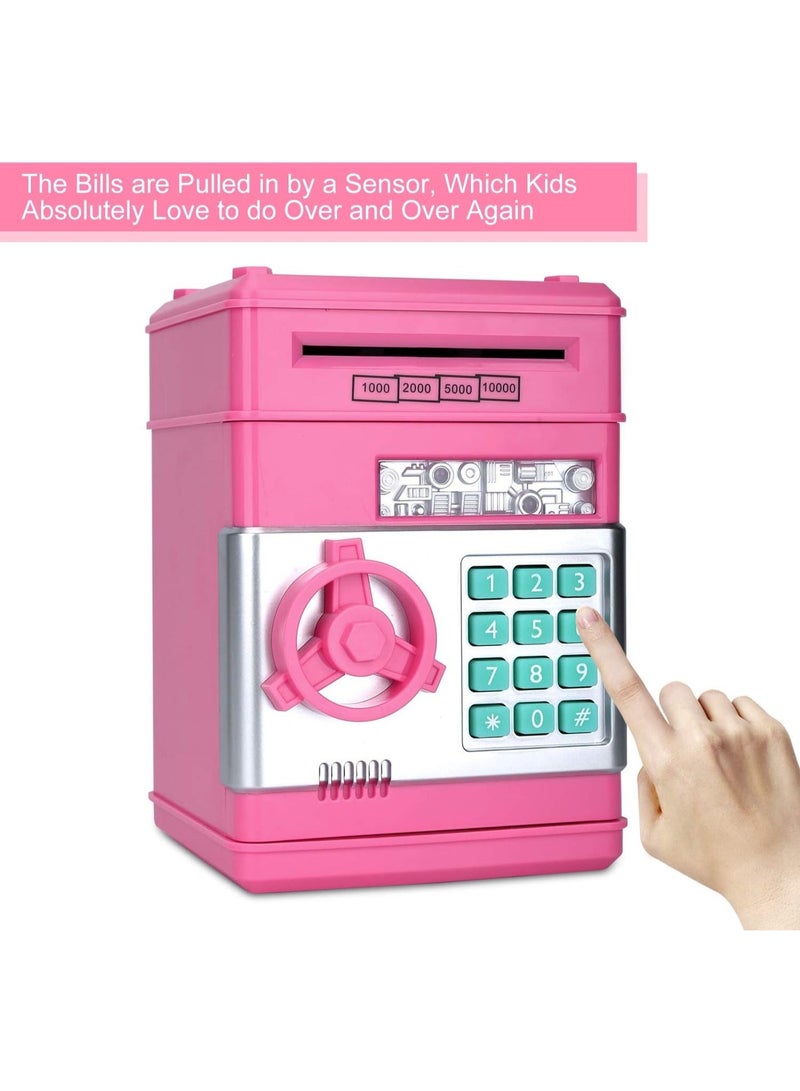 HIHILOOK Electronic Piggy Bank Password Lock for Kids Baby Toys Mini ATM Security Coin Cash Piggy Bank with Password Automatic Money Rolling Birthday Gift for Kids Boys Girls ( Pink) - Image 5