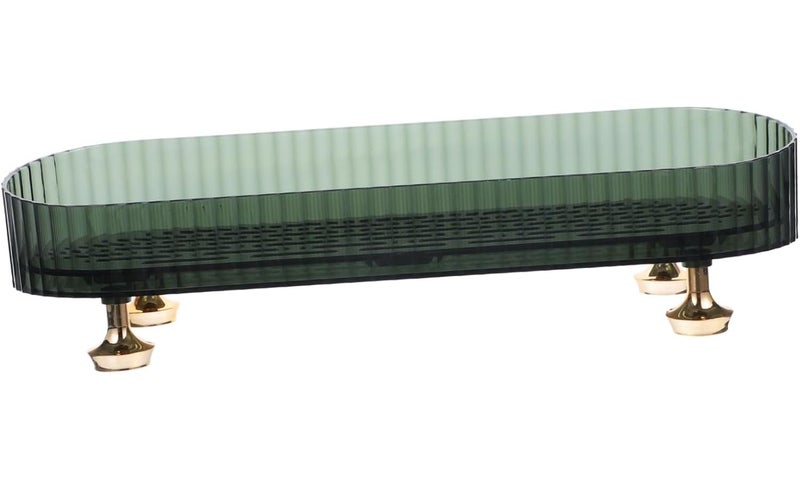 Green 11.8 Inch Bathroom Countertop Tray Draining Holder for Soap Toothbrushes - Image 1