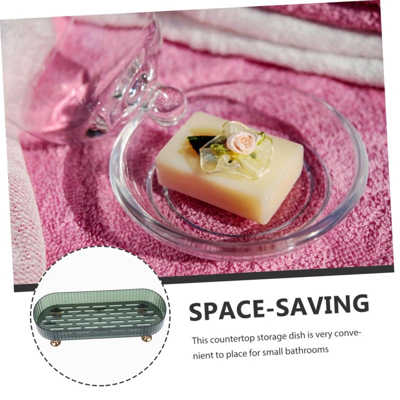 Green 11.8 Inch Bathroom Countertop Tray Draining Holder for Soap Toothbrushes - Image 5