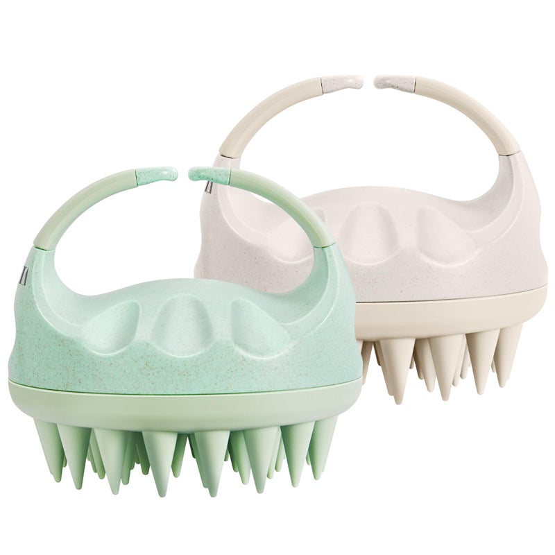 HEETA Scalp Massager Hair Growth with Soft Silicone Bristles to Remove Dandruff and Relieve Itching Shampoo Brush for Hair Care Relax Scalp Scalp Scrubber for Wet Dry Hair Green Beige