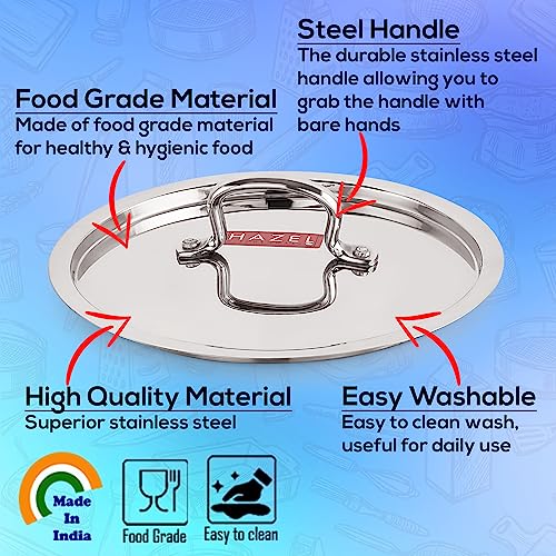 HAZEL Stainless Steel Cookware Plain Lid With Handle (Outer Diameter 26 Cm, Inner Diameter 24 Cm), Silver - Image 3