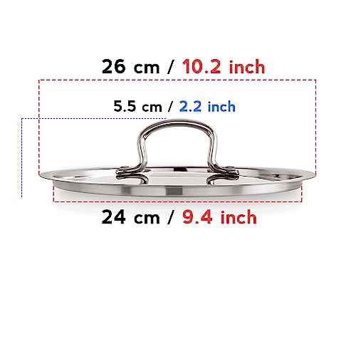 HAZEL Stainless Steel Cookware Plain Lid With Handle (Outer Diameter 26 Cm, Inner Diameter 24 Cm), Silver - Image 2
