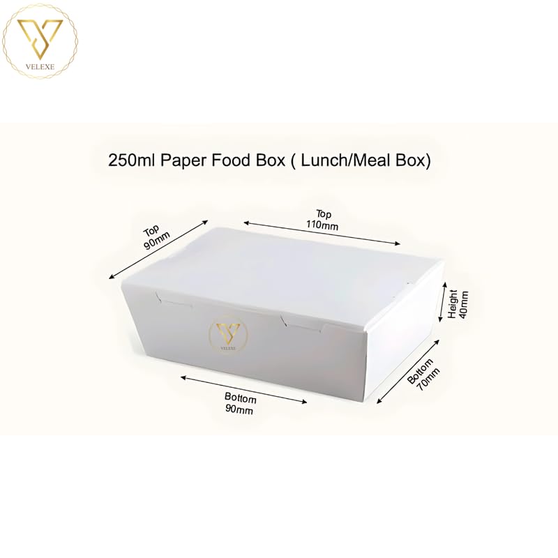 VELEXE White Kraft Paper Food Box | 11x9x4 CM | 250ml | Pack of 50 | Eco-Friendly Takeaway Containers | Biodegradable & Disposable Food Containers for Meal, Party Catering, Takeout, and Delivery - Image 2