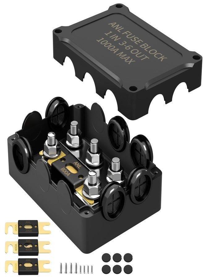 DaierTek ANL Fuse Holder M8 Stud Terminals Max 1000A Marine ANL Fuse Block 1 In 3-6 Out ANL Fuse Block with 200A 400A 600A 800A ANL FUSE for Automotive Car Truck Boat - Image 1