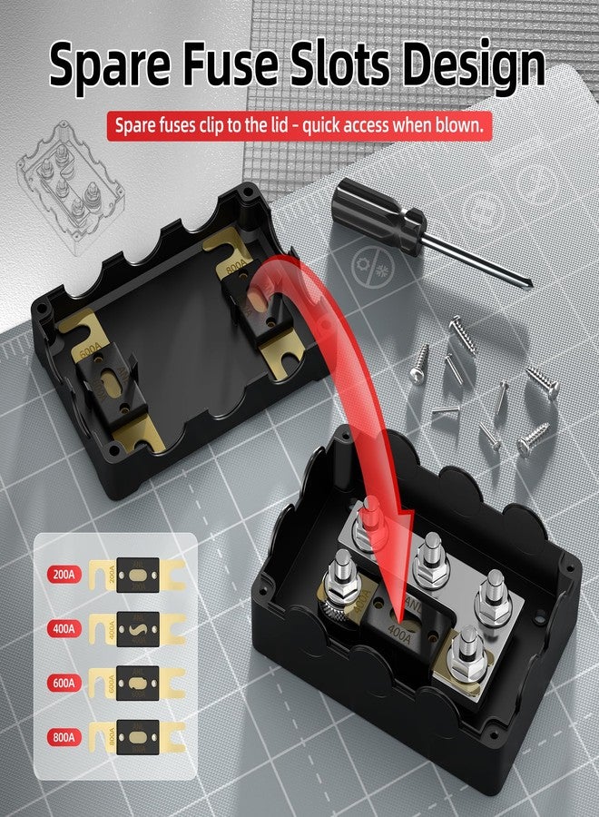 DaierTek ANL Fuse Holder M8 Stud Terminals Max 1000A Marine ANL Fuse Block 1 In 3-6 Out ANL Fuse Block with 200A 400A 600A 800A ANL FUSE for Automotive Car Truck Boat - Image 4