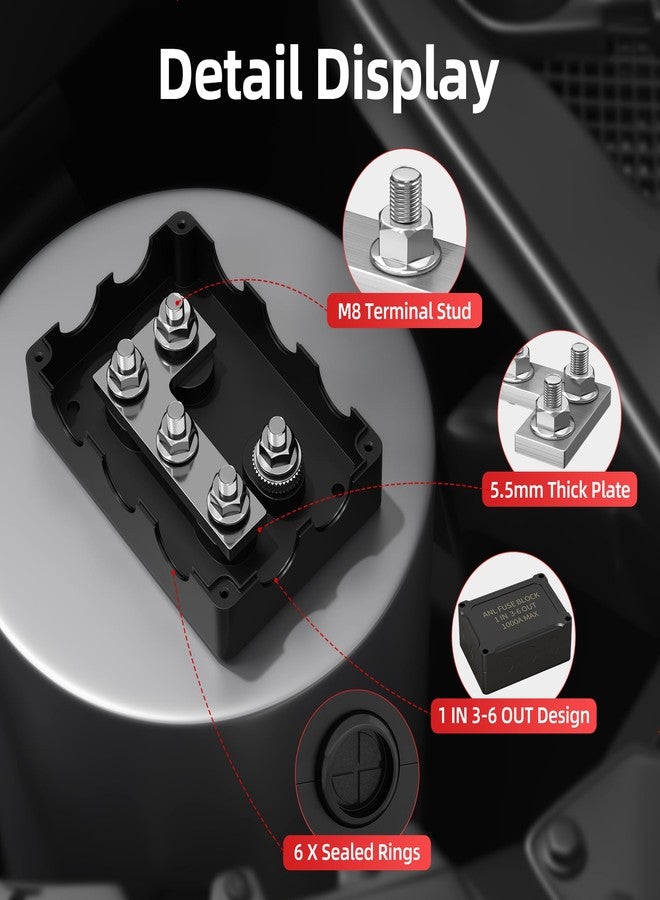 DaierTek ANL Fuse Holder M8 Stud Terminals Max 1000A Marine ANL Fuse Block 1 In 3-6 Out ANL Fuse Block with 200A 400A 600A 800A ANL FUSE for Automotive Car Truck Boat - Image 3