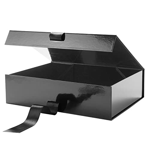 GREEN BEAN Large Gift Box with Lid for Present 13x97x34 Inches Fathers Day Black Magnetic Luxury Gift Box with Ribbon Groomsmen Proposal Box Glossy Black - Image 3
