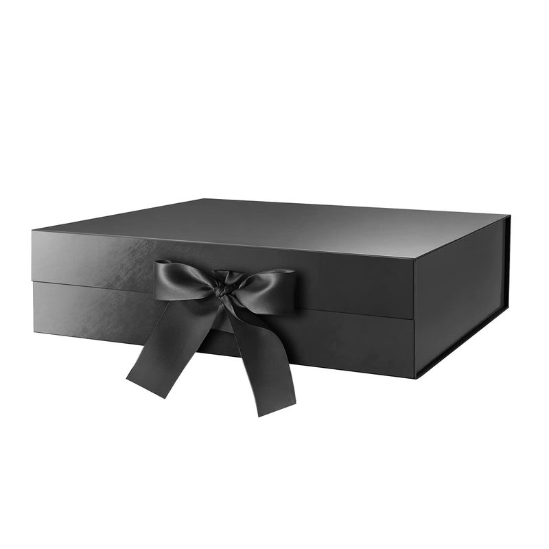 GREEN BEAN Large Gift Box with Lid for Present 13x97x34 Inches Fathers Day Black Magnetic Luxury Gift Box with Ribbon Groomsmen Proposal Box Glossy Black - Image 2