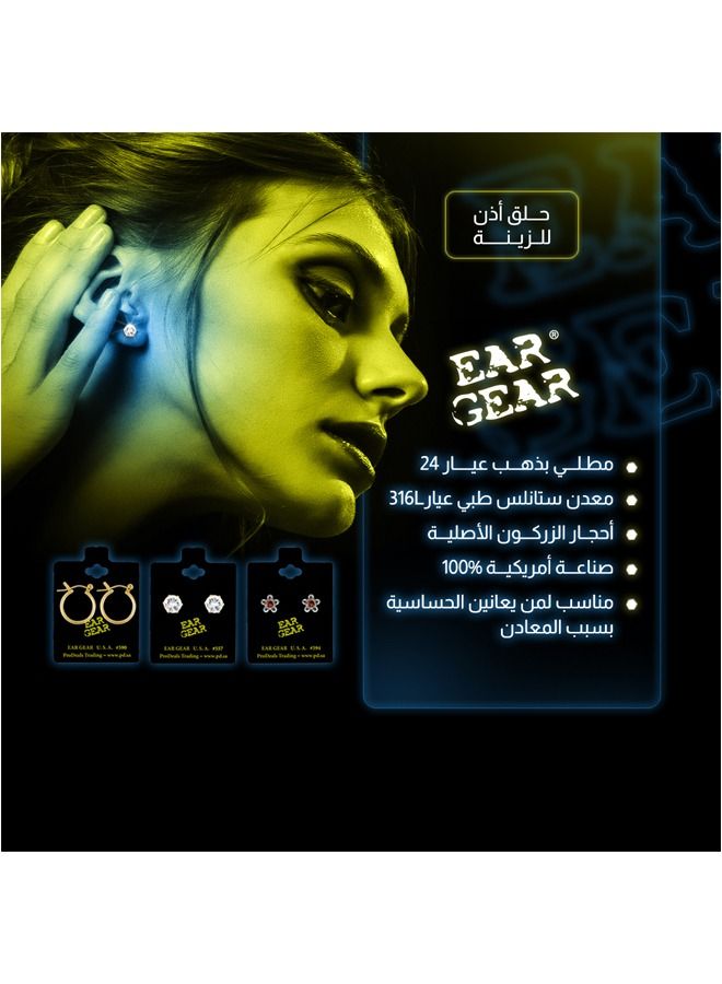 EAR GEAR 24K Gold Plated 4mm Bezel Emerald Earrings USA - Image 2