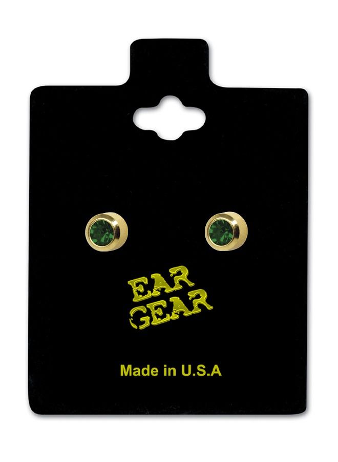 EAR GEAR 24K Gold Plated 4mm Bezel Emerald Earrings USA - Image 1