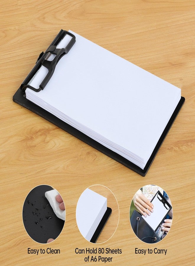 FRETONBA Mini Clipboard 4x6 Inch with Pen Holder, 2 Pack Small Clipboards with Low Profile Clip & Hanging Loop, A6 Portable Pocket Clipboards Memo Size Notepad for Restaurant, Office, School (Black) - Image 5