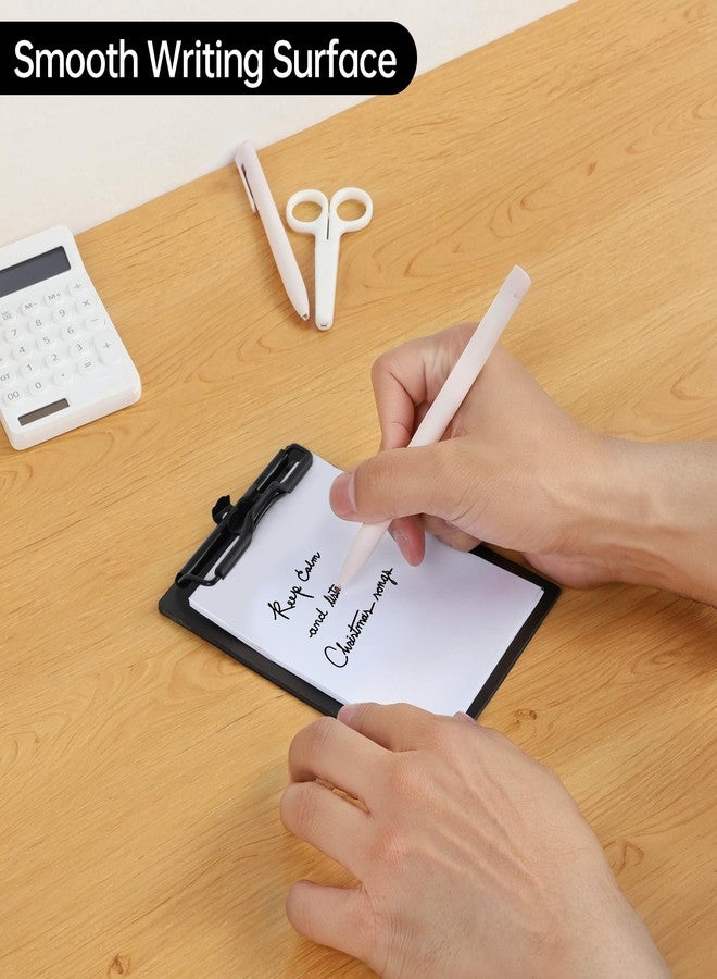 FRETONBA Mini Clipboard 4x6 Inch with Pen Holder, 2 Pack Small Clipboards with Low Profile Clip & Hanging Loop, A6 Portable Pocket Clipboards Memo Size Notepad for Restaurant, Office, School (Black) - Image 3
