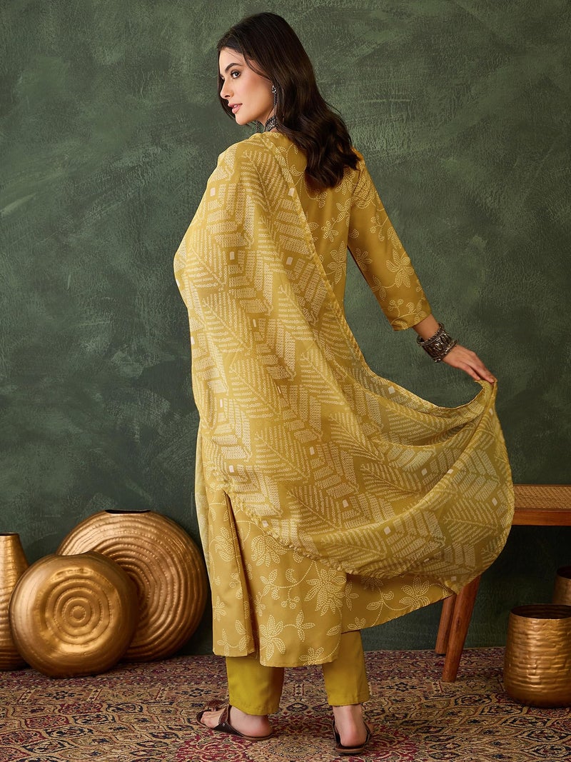 Naixa Women's Rayon Printed A-Line Kurta with Pant and Dupatta Sets (NX2-723-Yellow-S) - Image 4