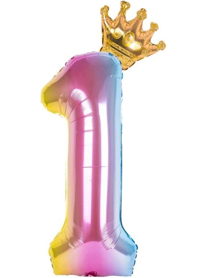 Number 1 Balloon with Detachable Crown, Easy Inflate and deflate reusable, Premium Foil Mylar Balloons for Birthdays, Anniversaries, and Party Decorations(40 inch, Multicolor）  - Image 1