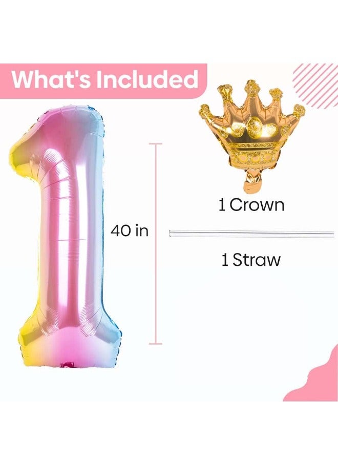 Number 1 Balloon with Detachable Crown, Easy Inflate and deflate reusable, Premium Foil Mylar Balloons for Birthdays, Anniversaries, and Party Decorations(40 inch, Multicolor）  - Image 2
