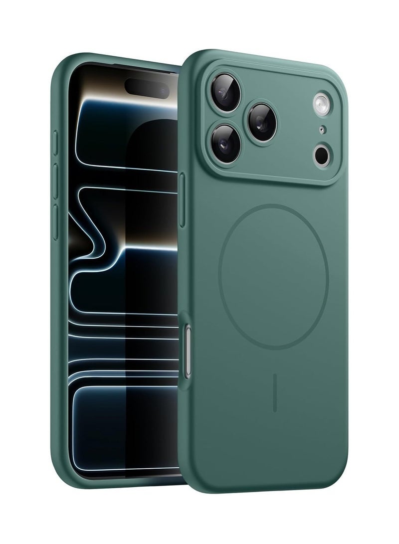 ELTRAZONE Silicone Case for iPhone 17 Pro with MagSafe | Magnetic Charging Compatible | Slim Liquid Silicone Shockproof Protective Cover with Soft Microfiber Lining (Green) - Image 1