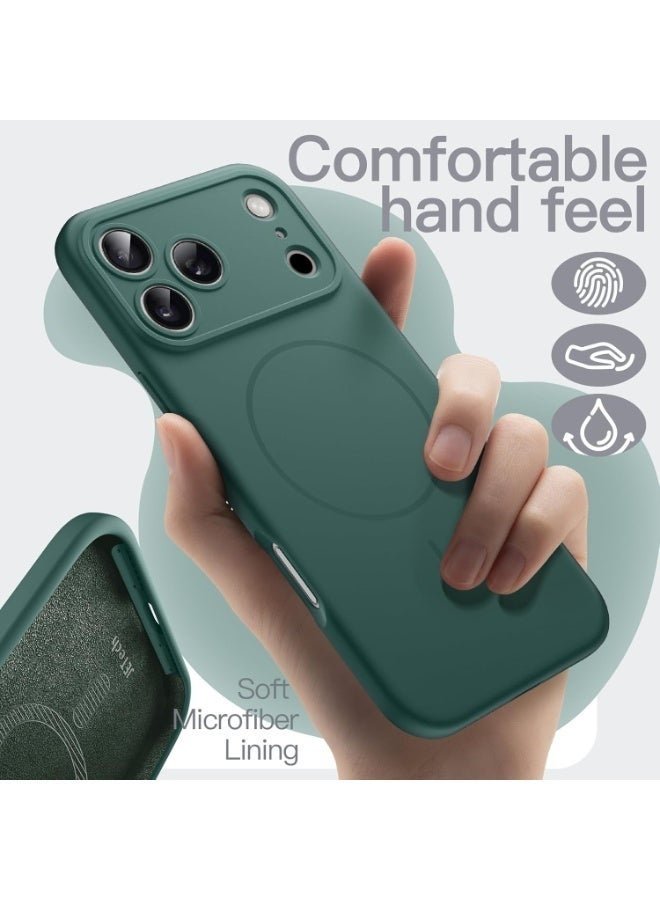 ELTRAZONE Silicone Case for iPhone 17 Pro with MagSafe | Magnetic Charging Compatible | Slim Liquid Silicone Shockproof Protective Cover with Soft Microfiber Lining (Green) - Image 4