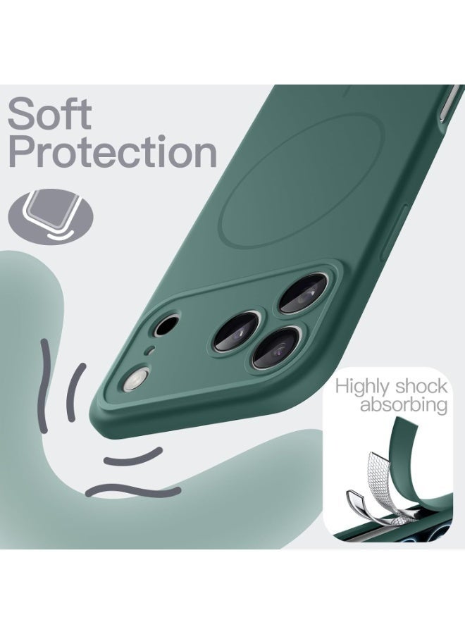 ELTRAZONE Silicone Case for iPhone 17 Pro with MagSafe | Magnetic Charging Compatible | Slim Liquid Silicone Shockproof Protective Cover with Soft Microfiber Lining (Green) - Image 2
