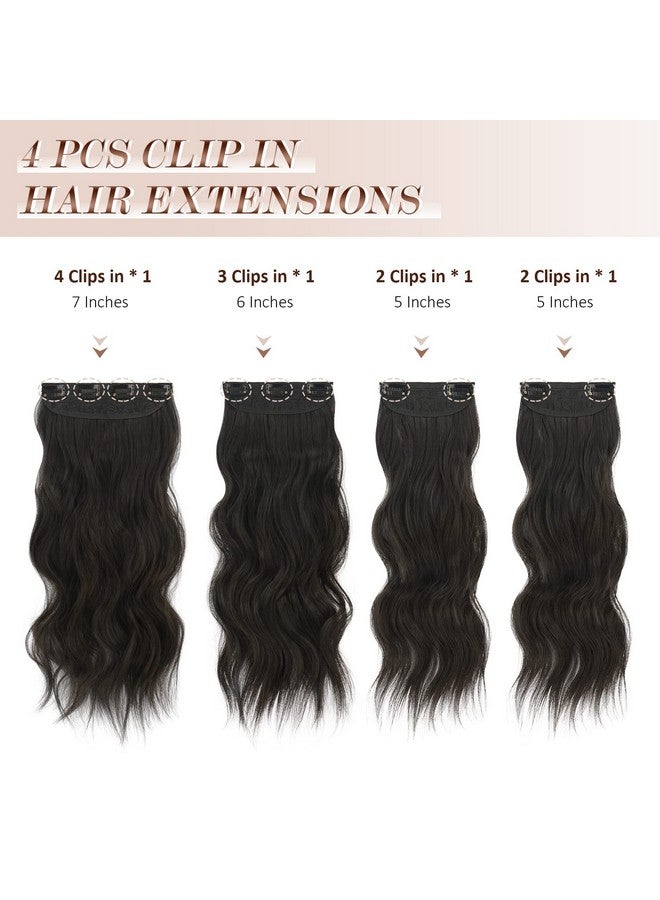 فيشبن وصلات شعر بمشبك 4 قطع، قطعة شعر سميكة سوداء طبيعية طويلة ومموجة، وصلات شعر برأس كامل من الألياف الاصطناعية للنساء، 20 بوصة 180 جرام - Image 2