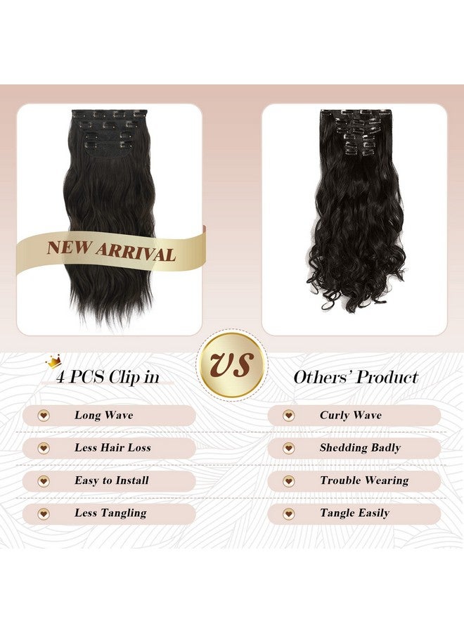 فيشبن وصلات شعر بمشبك 4 قطع، قطعة شعر سميكة سوداء طبيعية طويلة ومموجة، وصلات شعر برأس كامل من الألياف الاصطناعية للنساء، 20 بوصة 180 جرام - Image 5