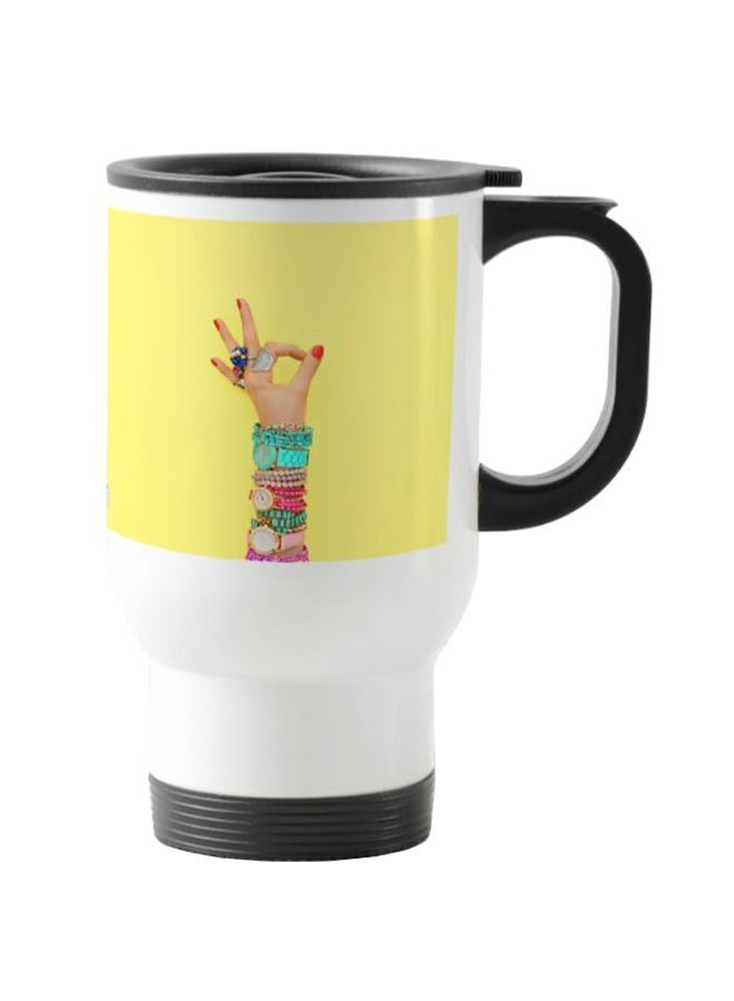 RYN Hand Accessories Printed Travel Mug White/Yellow 13centimeter